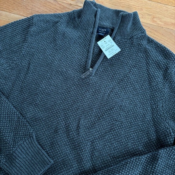 J Crew Pique 1/4 Zip‎ Pullover Sweater Mens S Heather Gray NWT $128 MSRP NEW - Picture 1 of 9